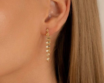 Shimmering Chain Earrings - 14K Gold Vermeil or Rhodium over Sterling Silver - Dangling Coin Chain Earrings - TROVE