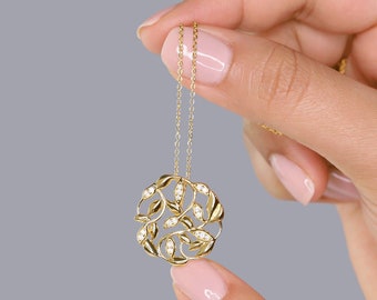 Circular Vine Pendant in 14K Gold Vermeil, 14K Rose Gold Vermeil, and Rhodium over Sterling Silver