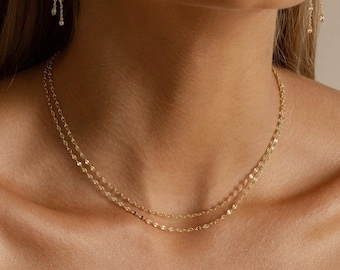 Shimmering Chain Necklace - Single or Double Strand in 14K Gold Vermeil or White Gold over Sterling Silver - Trove