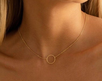 Circle Karma Necklace - 14K Gold or White Gold over Sterling Silver - Dainty Karma Necklace - Simple Open Circle Necklace - by Trove