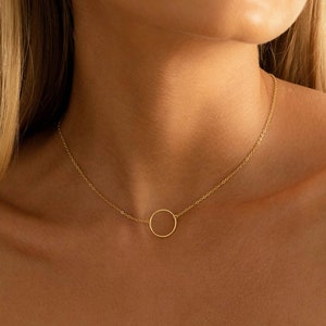 Circle Karma Necklace - 14K Gold or White Gold over Sterling Silver - Dainty Karma Necklace - Simple Open Circle Necklace - by Trove