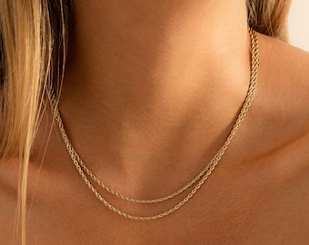 Delicate Rope Chain Layering Necklace - 2mm Twist Chain - Classic Everyday Necklace