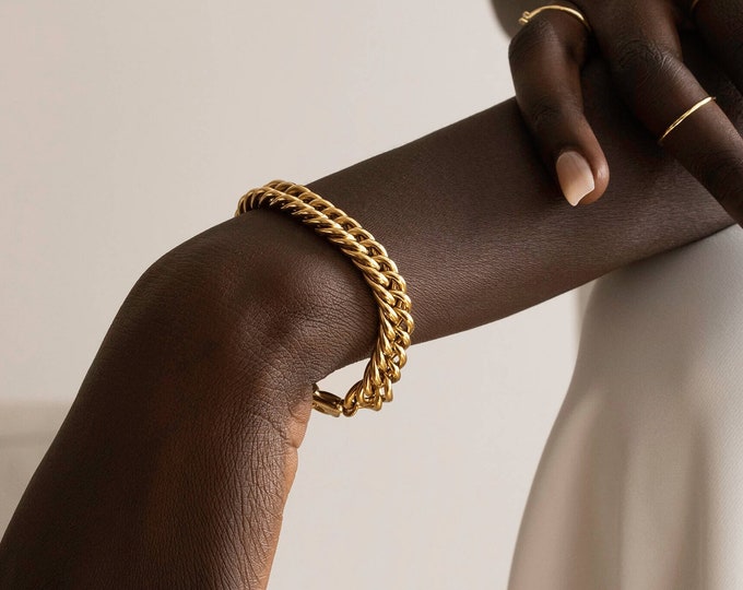 Double Curb Chain - Necklace or Bracelet - 14K Gold Finish - Bold Statement Piece - Chunky Chain