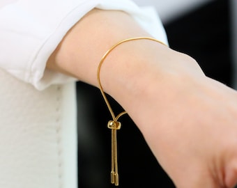 Adjustable Length Dainty Bracelet in 14K Gold, White Gold or Rose Gold over 925 Sterling Silver - Dainty Bracelet - Trove