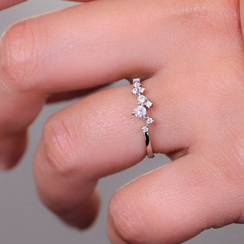 Delicate Sterling Silver Ring, Dainty Ring, Dainty Skinny Ring, CZ Cluster Ring Stacking Ring Gift for Her Stackable 14K Gold Plated TROVE