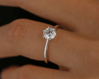 1,25 karaat ronde geslepen Solitaire ring in wit goud (rhodium) over sterling zilver - klassieke verlovingsring - belofte ring - trouwring