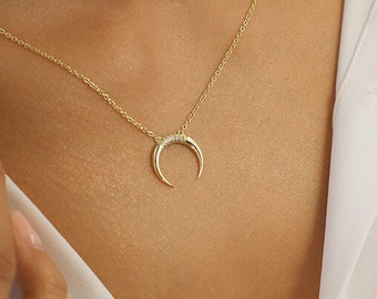 Crescent Moon Necklace in 14K Gold Vermeil or Rhodium over Sterling Silver