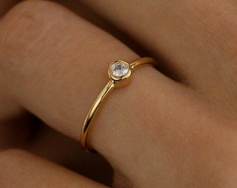 Bezel Set Dainty Solitaire in 14K Gold Vermeil over Sterling Silver - Delicate Rings - Elegant Piece