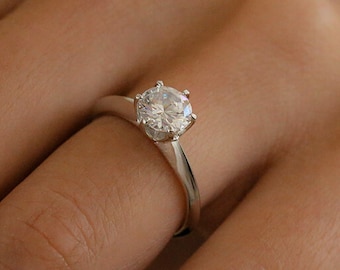 Classic 6 Prong Solitaire Ring in Rhodium over Sterling Silver