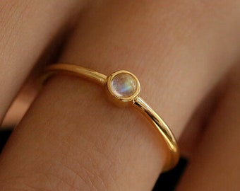 Dainty Moonstone Ring 14K Gold Vermeil or 14K Rose Gold over Sterling Silver - Promise Ring - Anniversary Ring - Elegant Design- Dainty Ring