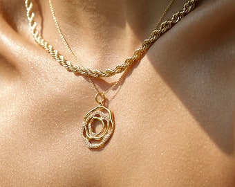 Pendentif rose en vermeil d’or 14K, vermeil d’or rose 14K, or blanc (rhodium) sur argent sterling