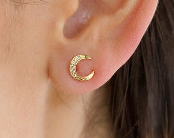 Moon Earrings - Crescent Moons - 14K Gold Vermeil, 14K Rose Gold Vermeil, Sterling Silver, Half Moon Studs, Moon Stud Earrings, Trove