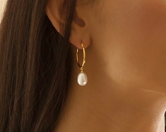 Baroque Pearl Hoop Earrings in 14K Gold Vermeil, 14K Rose Gold Vermeil, White Gold (Rhodium) over Sterling Silver
