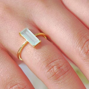 Aqua Chalcedony Ring Sterling Silver Gold Vermeil, Gemstone, Stacking, Statement, Contemporary Dainty Minimal Delicate Modern T Style Design