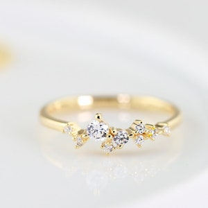 Delicate Cluster Ring in 14K Gold, White Gold or Rose Gold Vermeil over Sterling Silver - 925 promise ring - Dainty Stacking Ring - Trove