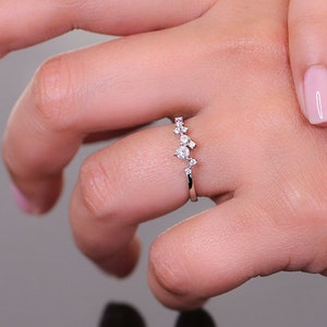 Delicate Sterling Silver Ring, Dainty Ring, Dainty Skinny Ring, CZ Cluster Ring Stacking Ring Gift for Her Stackable 14K Gold Plated TROVE