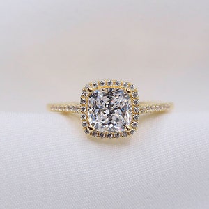 2 Carat Halo Engagement Ring 14K Gold Vermeil Sterling Silver Cushion Cut Wedding Ring Simulated Diamond Trove image 2