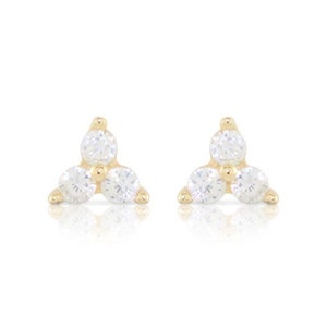 Dainty 3 Stone Cluster Earrings in 14K Gold Vermeil, 14K Rose Gold Vermeil or Rhodium over Sterling Silver