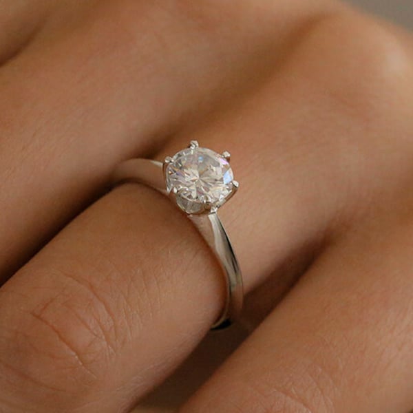 Classic 6 Prong Solitaire Ring in Rhodium over Sterling Silver