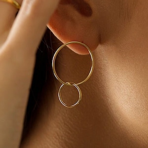 Double Hoop Earrings in 14K Gold Vermeil, 14K Rose Gold Vermeil or Rhodium over Sterling Silver image 1