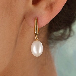 Fresh Water Drop Pearl Earrings in 14K Gold Vermeil, 14K Rose Gold Vermeil, White Gold (Rhodium) over Sterling Silver - Dangling Earrings