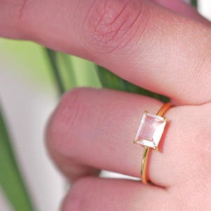 Clear Quartz, Crystal Ring Rectangular Cut Vermeil 14K Gold, 925 Sterling silver, Minimal Timeless Design, Stacking Ring, Delicate, Dainty