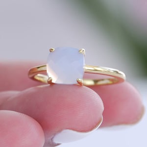 Blue Chalcedony Ring Sterling Silver 14K Gold Vermeil, Gemstone, Stacking, Statement, Modern, Promise, Dainty, Delicate, Contemporary Design image 1