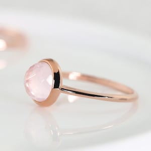 Rose Quartz Ring with 14K Rose Gold Vermeil - Pink Gemstone, Sterling Silver, October and January Birthstone Stacking Stone Ring Boho 14K