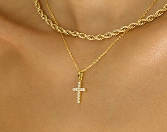 Dainty Cross Necklace in 14K Gold Vermeil, 14K Rose Gold Vermeil or Rhodium over Sterling Silver