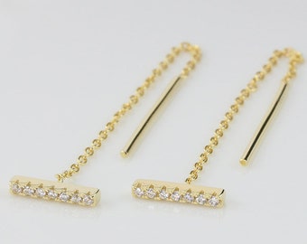 Chain Dangling Bar Threading Earring in 14K Gold Vermeil over Sterling Silver