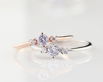 Minimalist Stacking Ring - Thin Sterling Silver Ring, Cubic Zirconia, Dainty, Rose Gold, Gold, White Gold, Vermeil, 14K, Thin Gold Ring 925
