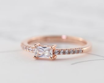 Dainty Minimal Baguette Ring - Sterling Silver, Cubic Zirconia, Gold, Rose Gold, White Gold, Stacking Ring, Simple, Skinny, Tiny, 925, TROVE