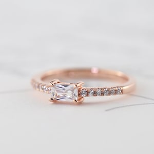 Dainty Minimal Baguette Ring - Sterling Silver, Cubic Zirconia, Gold, Rose Gold, White Gold, Stacking Ring, Simple, Skinny, Tiny, 925, TROVE