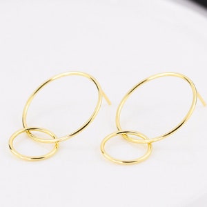 Double Hoop Earrings in 14K Gold Vermeil, 14K Rose Gold Vermeil or Rhodium over Sterling Silver image 2