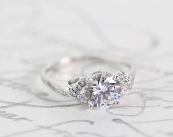 1.4 Carat Engagement Ring, Entwined Band, Sterling Silver, 925, Promise Ring, Classic Design, Delicate Stands, Simulated Diamonds, Wedding
