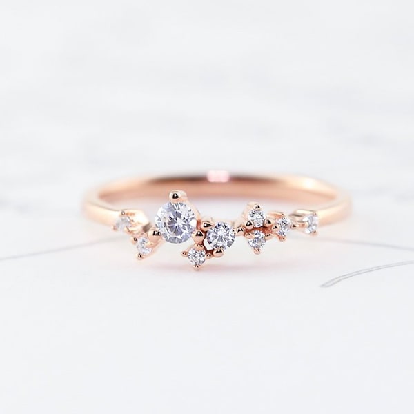 Dainty Scattered Ring, Sterling Silver, Rose Gold, 14K Vermeil, Unique, Stacking Ring, Bridal Bridesmaids Gift For Her Wedding Promise TROVE