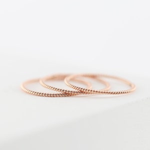 Thin Twisted Rope Band Set of 3 in 14K Gold Vermeil, 14K Rose Gold Vermeil or Rhodium over Sterling Silver