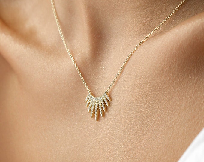 Fan Necklace in 14K Gold Vermeil or White Gold (Rhodium) over Sterling Silver