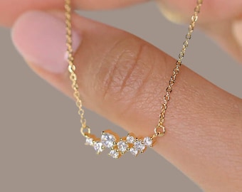 Dainty Cluster Necklace - 14K Gold Vermeil, Rose Gold or Rhodium over Sterling Silver - Scattered Stone Necklace