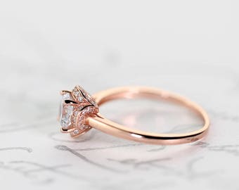 Rosette Ring in Rose Gold, Sterling Silver, Simulated Diamonds, Statement, Promise Ring, Stacking, Minimal, Flower Ring 925, Delicate dainty