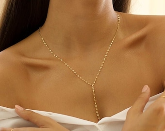 Munt lariat met knoop druppelketting van 14K goudvermeil of rhodium op sterlingzilver