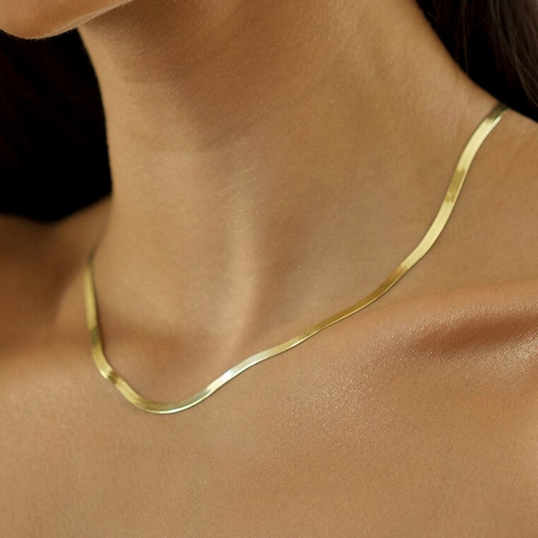 Herringbone Snake Chain Necklace - 14K Gold Fill - Flat Snake Chain - Dainty Layering Necklace - Minimalist Jeweler by TROVE