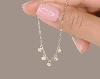 5 Bezel Necklace in 14K Gold Vermeil or Rhodium over Sterling Silver