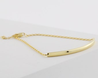 Curved Bar Bracelet - Gold Vermeil over Sterling Silver in 14K - Dainty Bracelet - Gift for Her - Stacking Bracelet - Bar & Chain Bracelet