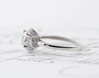 Rozetring - sterlingzilver, bloemenring, lotus, uniek, roos, statement, stapelen, delicaat, sierlijk, roségoud, belofte verlovingsring