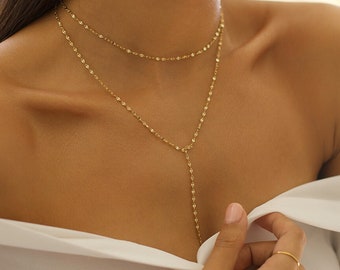 Double Coin Lariat Necklace in 14K Gold Vermeil or Rhodium over Sterling Silver