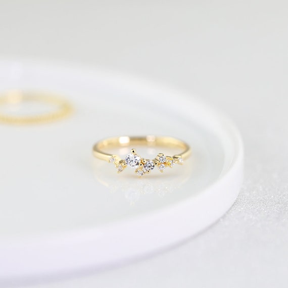 Delicate Cluster Ring in 14K Gold, White Gold or Rose Gold Vermeil