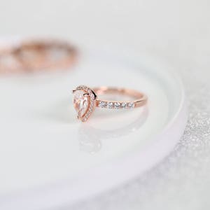 Rose Gold Pear Cut Engagement Ring, Sterling Silver, Simulated Diamonds, Statement Ring, Bridal, Promise Ring, Solitaire, Vintage Design 925 image 3