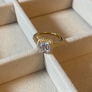 2 Carat Halo Engagement Ring 14K Gold Vermeil Sterling Silver Cushion Cut Wedding Ring Simulated Diamond Trove image 6