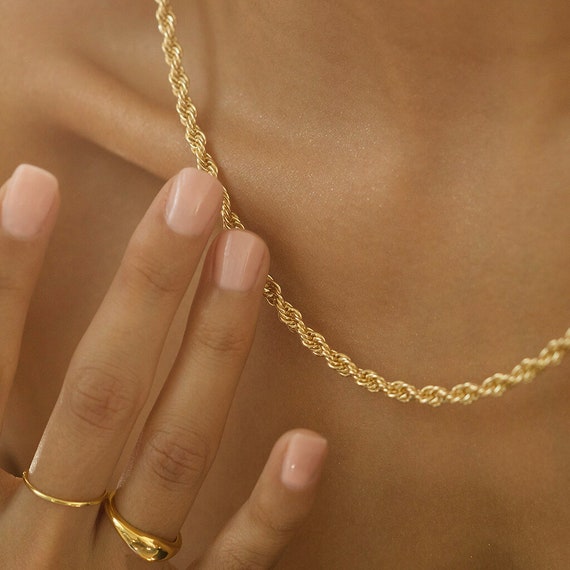 Rope Chain Necklace in Gold or Silver Classic Rope Chain 4mm Wide